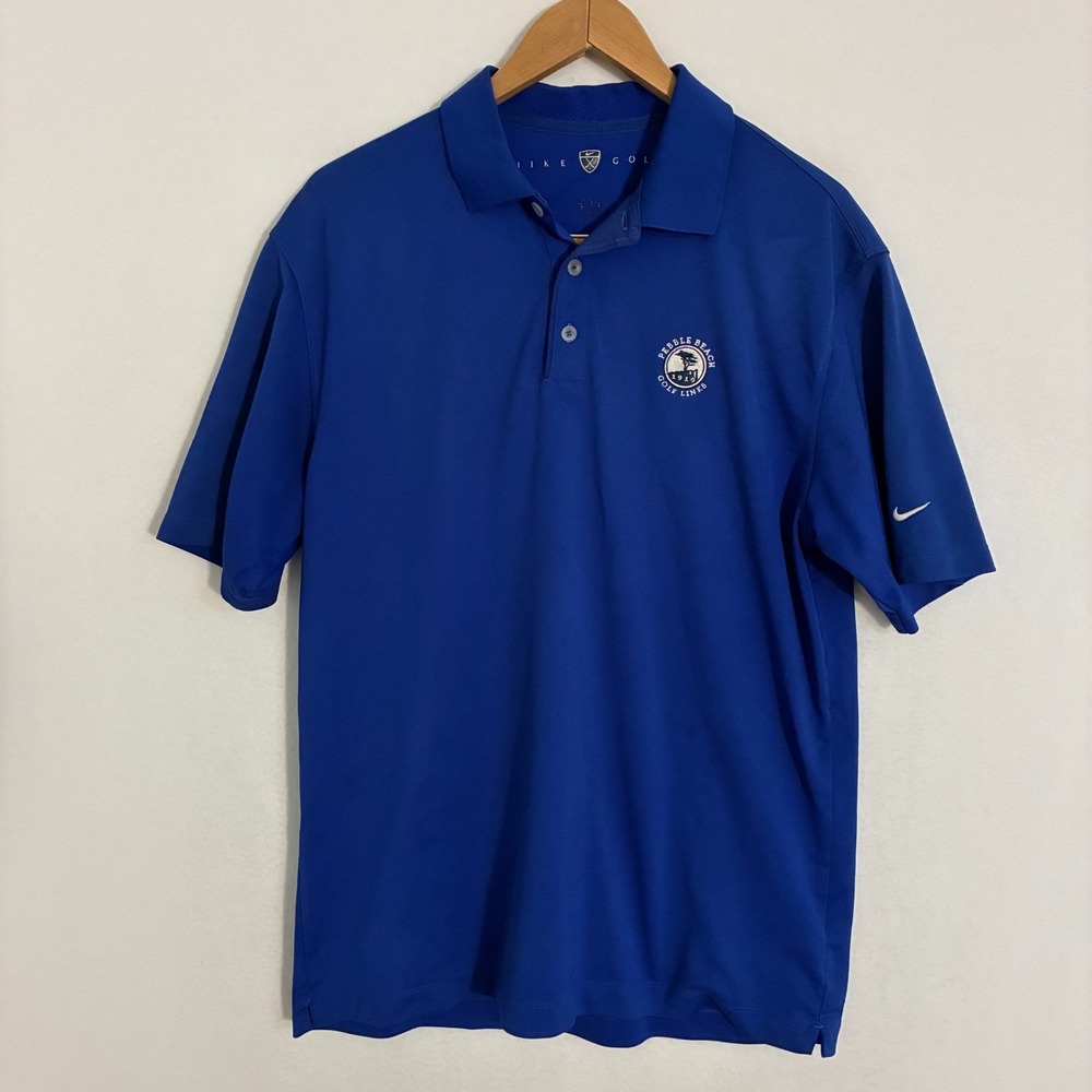 Nike Golf Pebble Beach Polo Shirt Men's Fits L Blue Embroidered Logo Performance